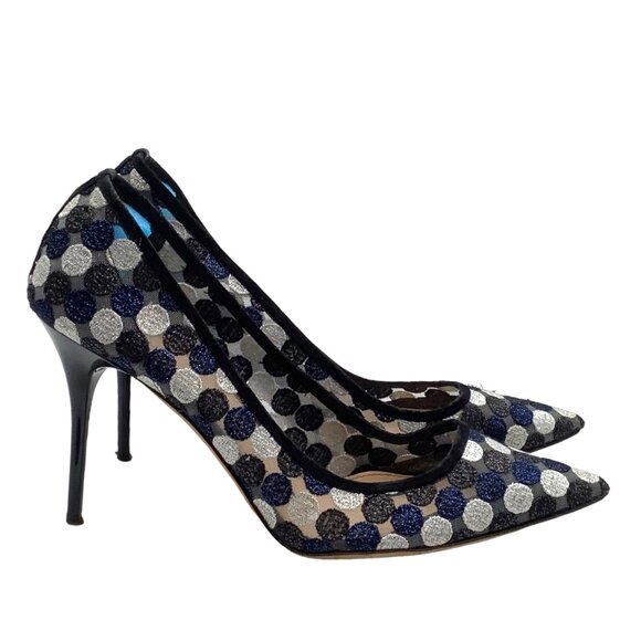 J. CREW COLLECTION 10.5 Elsie Polka Dot Mesh Stiletto Pumps Point Toe Navy Multi - Picture 4 of 11